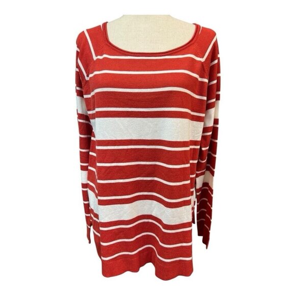Pink Clover Womens Striped Sweater~Size XXL~Burnt Red White Curved Hem NWT~L5 11 - Picture 2 of 11
